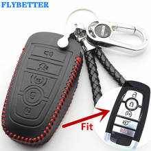 FLYBETTER Genuine Leather 5Button Smart Key Case Cover For Ford Fusion/Explorer/Escape/Edge/F-150/Mustang/Expedition  L491 2024 - buy cheap