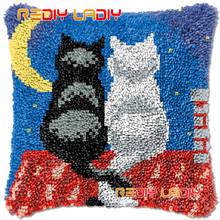 Latch Hook Cushion Night Cats DIY Needlepoint Kits Chunky Acrylic Yarn Arts Crocheting Lofty Pillow Case Hobby & Crafts 2024 - buy cheap