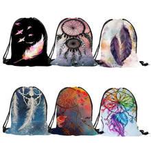 2018 Pretty Dream Catcher Lady String Backpack Feathers Printed Polyester Shoulder Bag Casual Practical Unisex Drawstring Bags 2024 - buy cheap