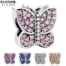 2019 Fashion 925 Sterling Silver Charms 5 Color Butterfly CZ Beads Fit Original Charm Bracelet Jewelry Making 2024 - buy cheap