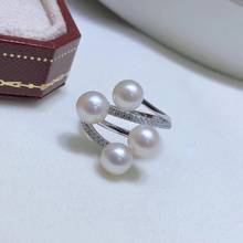 Anillo de Plata de Ley 925 con 4 perlas, accesorio ajustable, accesorios de joyería, 3 unids/lote 2024 - compra barato