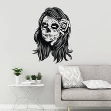 Adesivo de parede de vinil com caveira de açúcar, decalque zumbi menina, maquiagem dia do morto, mural, decoração de casa removível, papel de parede 2049 2024 - compre barato