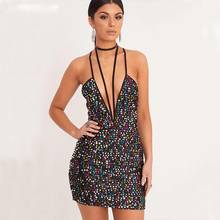 Sexy Spaghetti Strap Halter V Neck Sequins Dress Party Night Out Crisscross Sequined Dresses Women Club Mini Vestidos 2024 - buy cheap