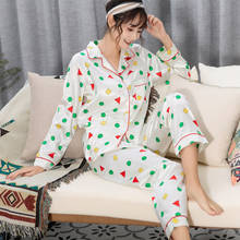 Conjunto de pijamas feminino cetim 2 peças, roupa de dormir primavera seda falsa, manga comprida, roupa de dormir 2024 - compre barato
