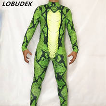 green Snake zentai Printing jumpsuit sexy leotard elastic bodysuit Nightclub Bar Cosplay role costume singer stage show Romper 2024 - buy cheap