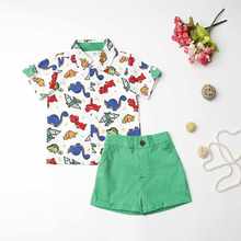 Summer Baby Boy Clothes Set 2pcs 2-7Y Toddler Boys Cartoon Print Bow Button Shirt Shorts Set Casual Children Summer Outfits 2024 - buy cheap