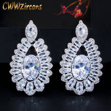 CWWZircons Sparkling Oval CZ White Crystal Silver Color Big Dangle Drop Earrings for Women Evening Dinner Party Jewelry CZ638 2024 - buy cheap