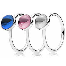 Autêntico 925 prata esterlina anel azul & rosa & claro poético droplet anel com cristal para presente de aniversário feminino pandora jóias 2024 - compre barato