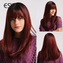 ESIN 20 "Women Synthetic Hair Wigs Ombre Red Mid Part Long Natural Wave Dark Brown Root with highlights wig 2024 - buy cheap