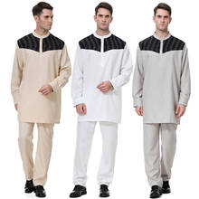 Men Jubba Thobe Muslim Fashion Islamic Clothing Dubai Kaftan Long Sleeve Top Pants Saudi Arabia Abaya Pakistan Turkey Ramadan 2024 - buy cheap