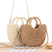 Handmade Semicircle Women's Handbag Woven Shoulder Bag Bohemian Summer Straw Beach Bags Female Knitted Small Tote Bag 2024 - buy cheap