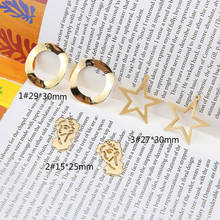 DIY handmade jewelry accessories real gold plating personality face bump round hollow five-pointed star earrings material 2024 - buy cheap