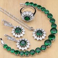 Natural 925 Sterling Silver Jewelry Sets Green Zircon White Stone Costume For Women Earrings/Pendant/Necklace/Rings/Bracelet 2024 - buy cheap