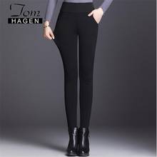 Calças grossas femininas de inverno com cintura alta elástica coreana meia-idade calças stretch retas plus size 5xl 2024 - compre barato