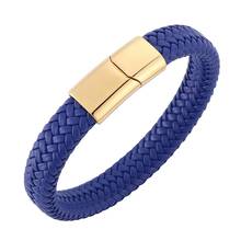 Fashion Blue Leather Braided Charm Bracelet Male Wrist Band 3 Colors Magnetic Buckle Men Jewelry Bangles Gifts S0017 2024 - buy cheap