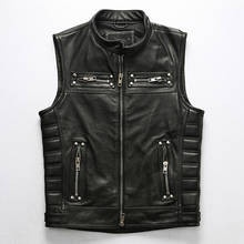 Men's Genuine Leather Vest Top Layer Cowhide Vest Retro Distressed Motorcycle Genuine Leather vest 2024 - buy cheap