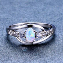 Anel de pedra oval feminino, pequeno anel fofo de opala de fogo branca para mulheres casamento e noivado vintage 2024 - compre barato