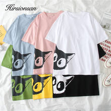 Hirsionsan Ins Cartoon Printed T Shirt Women 2020 Summer New Hot Harajuku Cute Cat Graphic Tees Korean 6 Colors Soft Ladies Tops 2024 - buy cheap