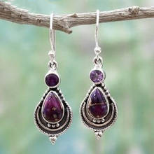 Vintage Water Drop Purple Crystal Stone Statement Earring Natural Amethysts Dangle Earrings for Women Boho India Jewelry 2024 - buy cheap