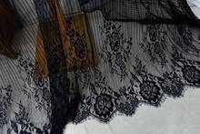 Striped Chantilly Florals Lace Fabric With Both Scalloped Borders In Black/Off White For Wedding Veil, Table Runner, Shawl, Brid 2024 - buy cheap