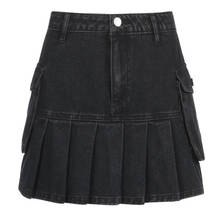 Y2k kawaii denim saias plissadas mini sólido casual mulher estilo coreano saia de cintura alta com forrado quente clube festa meninas 2022 2024 - compre barato