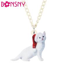 Bonsny-collar de acrílico para mujer, niña y niño adolescente, cadena con colgante de gato y gatito, plegable, de Navidad 2024 - compra barato