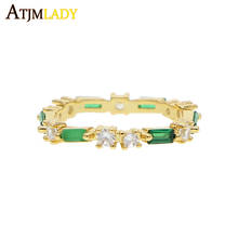 New arrived gold filled baguette white green cz engagement rings fashion thin stack stacking cz eternity band ring for women 2024 - buy cheap