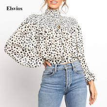 Elsvios Sexy Leopard Print Chiffon Blouse Elegant Women Half Turtleneck Blouses Shirt Spring Autumn Long Sleeve Blusa Tops Mujer 2024 - buy cheap