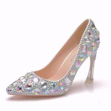 Zapatos de tacón fino con diamantes de imitación para mujer, tacones de punta estrecha de 9,5 CM, sexy, para fiesta, graduación y boda, novedad 2024 - compra barato