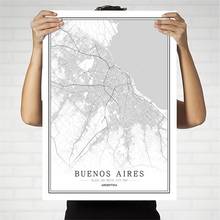 Argentina criativo mapa da cidade buenos aires abstracto pintura em tela preto e branco parede arte impressão cartaz de imagem decoração para casa 2024 - compre barato