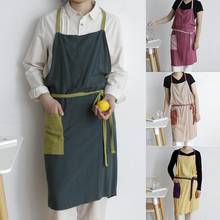 Kitchen Fresh Soft Cotton Linen Breathable Thin Apron with Pocket for Women Men Chef Waiter Cafe Shop BBQ Hairdresser Aprons Bib 2024 - buy cheap