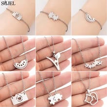 SMJEL Vintage Stainless Steel Women Necklace Fashion Puzzle Camera Star Cat Necklaces Multiple Pendants Choker Boho Jewelry New 2024 - buy cheap