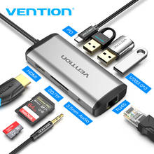 Vention USB Type C Converter Type C To HDMI VGA USB 3.0 PD Power 3.5mm Audio RJ45 Ethernet Adapter SD/TF Card Reader USB HUB NEW 2024 - купить недорого