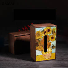Caja de pañuelos de madera Vintage europea, cubierta decorativa de pintura al óleo de nogal negro, cajas de almacenamiento de papel de bombeo, decoración de sala de estar 2024 - compra barato
