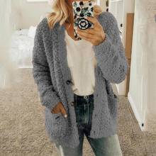 Solid Color Fleece Pocket Coat For Women Autumn Winter Long Sleeve Button Cardigan Outfit Simple Casual Loose Outwear 2024 - buy cheap