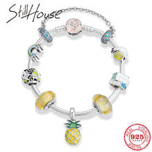 925 Sterling Silver Colorful Enamel pendants with Murano Beads pineapple Charm Bracelet for Women bracelet Jewelry Gift 2024 - buy cheap