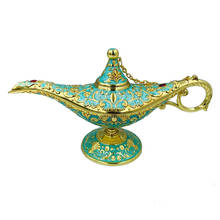 Lâmpada mágica vintage aladdin genie, gancho de incenso esculpido com luz desejos para decoração de casa, festa, presente de aniversário 2024 - compre barato