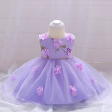 Criança do bebê da menina infantil flor vestido de princesa renda tutu bebê menina festa de casamento baile 1 anos aniversário batismo handmadedress 2024 - compre barato