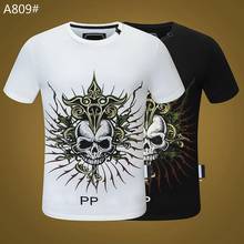 Camiseta de PP de calavera para hombre, Tops de Color 3D, estilo gótico callejero con diamantes, 100% algodón, cuello redondo 2024 - compra barato