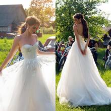 2020 A Line Wedding Dresses Sweetheart Lace Appliques Bridal Gowns Custom Made Lace-up Back Sweep Train Wedding Dress 2024 - buy cheap