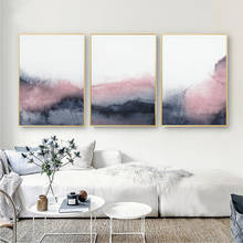 Pintura abstrata de arte em tela, rosa, azul e cinza, decoração para parede do quarto, pôsteres nórdicos e impressões, imagens para parede da sala de estar e casa 2024 - compre barato