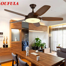 OUFULA-ventilador de techo moderno con luces, aspas de ventilador con Control remoto marrones, adecuado para comedor, dormitorio y restaurante 2024 - compra barato