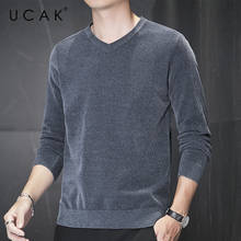 Ucak suéter masculino de manga longa, pulôver de cor sólida com decote em v chenille, roupa para outono e novo estilo casual u1013 2024 - compre barato