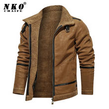 CHAIFENKO-chaquetas de cuero para hombre, abrigo informal de marca con Cuello de piel de Motor, de lana, para invierno 2024 - compra barato