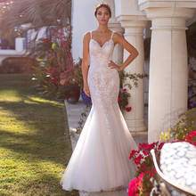 Vestido de noiva tipo sereia, adorável, com alça fina, ilusão, costas, vestido de casamento 2024 - compre barato