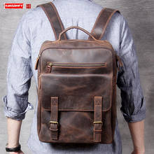 Retro Crazy Horse Leather Men Backpack First Layer Cowhide Laptop Backpack School Bag men Travel Backpacks Handmade New 2024 - compre barato