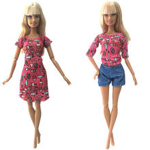Nk dois-conjunto de boneca casual irmãs conjunto bonito artesanal festa roupas topo moda vestido para barbie boneca melhor criança menina presente 6x 2024 - compre barato