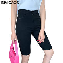 BIVIGAOS Summer New Women Knee Length Magic Shorts Outside Button Zipper High Waist Shorts Slim Skinny Black Biker Shorts 2024 - buy cheap