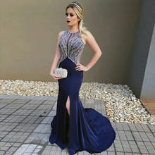 Сексуальное платье для выпускного вечера с открытой спиной Королевского синего цвета с отделкой бисером Vestidos de fiesta largos, торжественное вечернее платье Русалка, торжественное платье jurken 2020 2024 - купить недорого