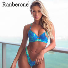 Ranberone-Conjunto de Bikini triangular con realce para mujer, bañador Sexy Floral, traje de baño Bandage fruncido brasileño, microbikini, ropa de playa 2024 - compra barato